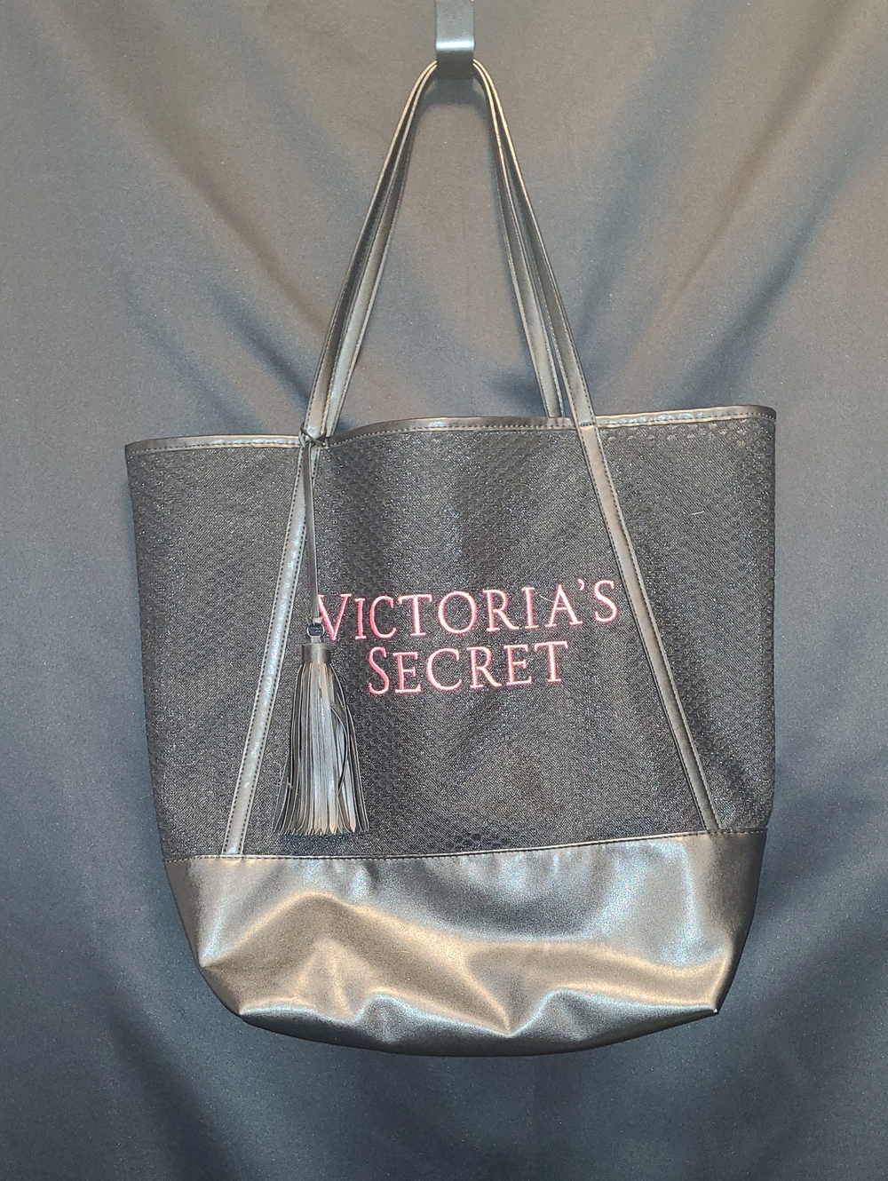 Victoria's Secret Black Tote with Pink Logo and Tassel - Picture 1 of 8
